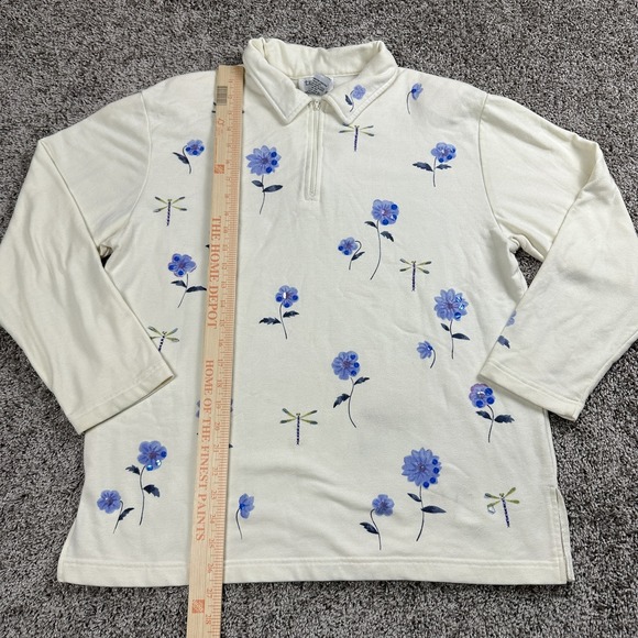 VTG Sweatshirt Large Dragonfly Beaded Pullover Grandmacore‎ Y2K Garden Party - Picture 1 of 6